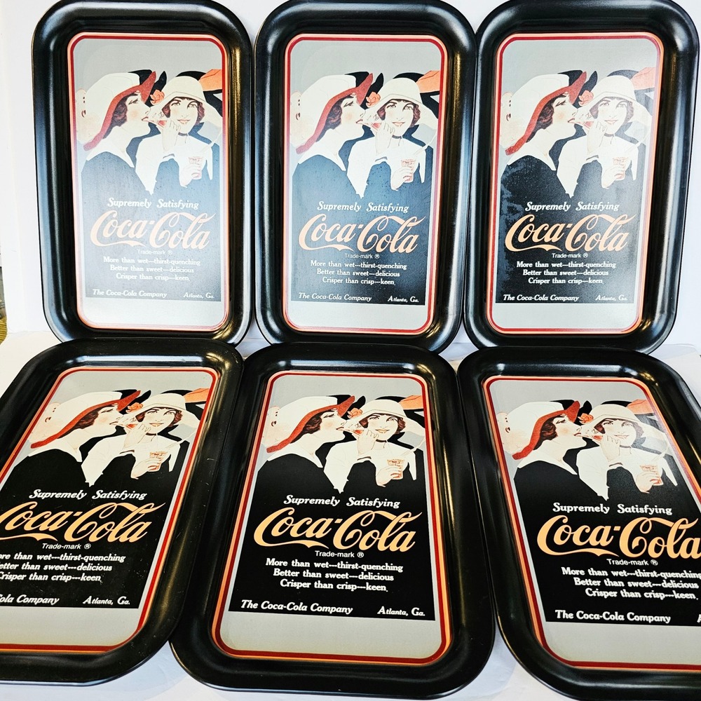 Vintage Coca-Cola Metal Serving Trays Set of 6 Flapper Girl Soda Memorabilia